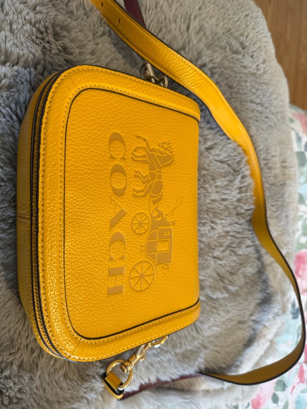 Coach Yellow Pebbled Leather Camera Crossbody Bag